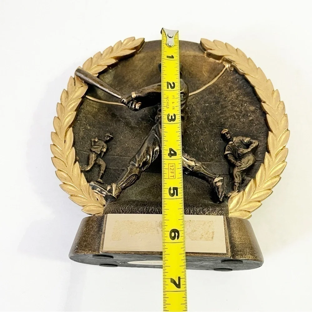 Gold Male Baseball Batter Resin Trophy Awards Plaque Coach Gift 3D Raised Relief